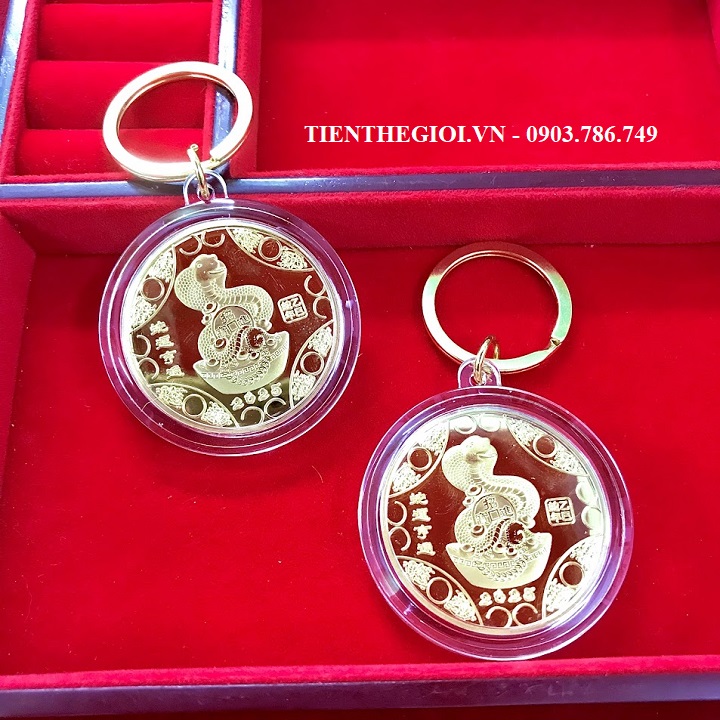 Móc Khóa Xu Con Rắn Hongkong Mạ Vàng